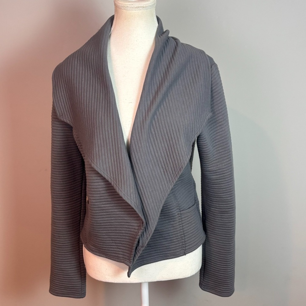 Dolan Left Coast Collection Womens Grey Ribbed Knit Open Blazer Small Workwear